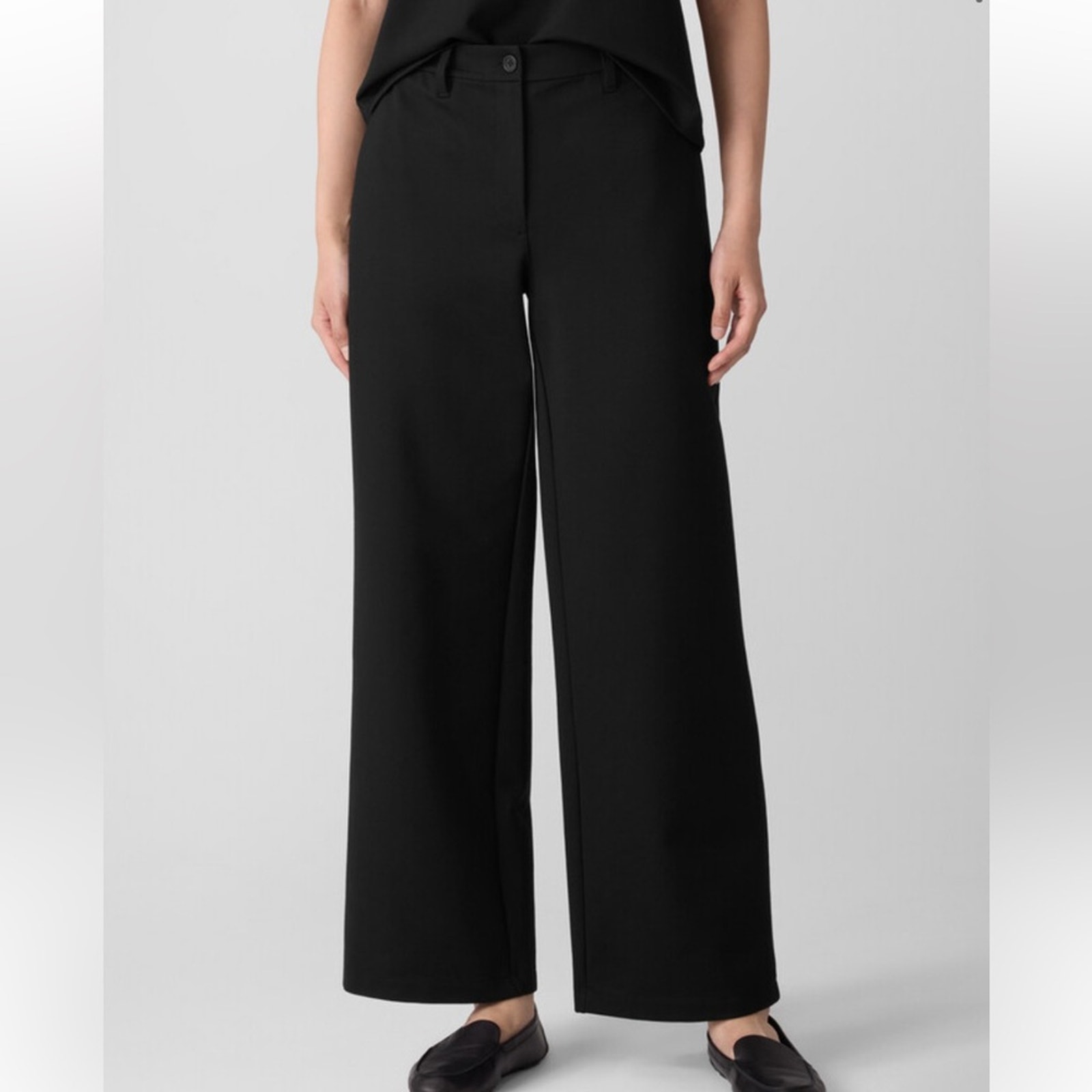 Eileen Fisher Washable Flex Ponte Wide Trouser Pant Black Sz M